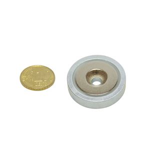 Pot magnet with countersunk borehole, neodymium 32 mm | zinc-plated  | 31.7 kg