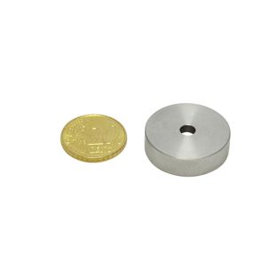 SmCo pot magnets with cylinder bore, stainless steel case 25 mm