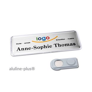 Name badges aluline-plus®, magnetic smag® Magnet | silver | 76 x 25 mm