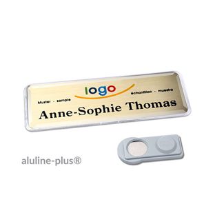 Name badges aluline-plus®, magnetic smag® Magnet | gold | 76 x 25 mm