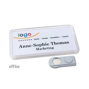Name badges OFFICE, magnetic 75 x 37 mm  | transparent  | smag® Magnet 
