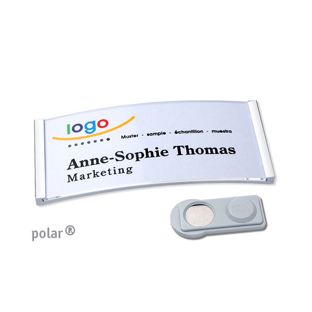 Name badges polar®, magnetic smag® Magnet | chrome | 74 x 34 mm