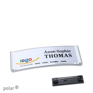 Name badges with pin polar® stainless steel | 64 x 22 mm