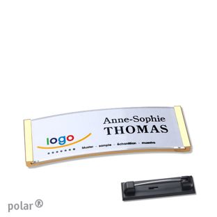 Name badges with pin polar® gold | 64 x 22 mm