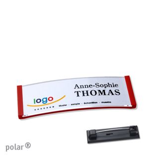 Name badges with pin polar® red | 64 x 22 mm