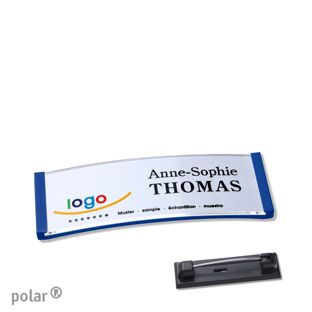 Name badges with pin polar® blue | 64 x 22 mm