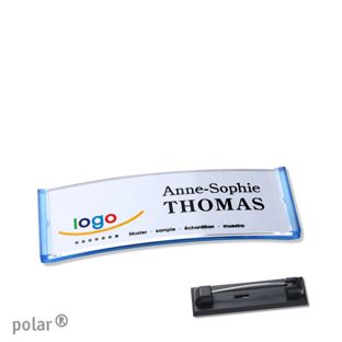 Name badges with pin polar® translucent, blue | 64 x 22 mm