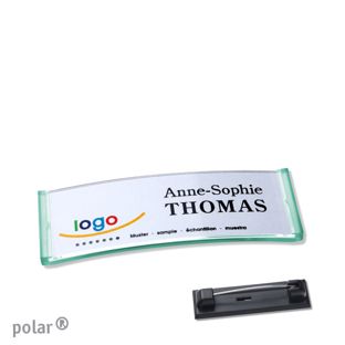 Name badges with pin polar® translucent, green | 64 x 22 mm