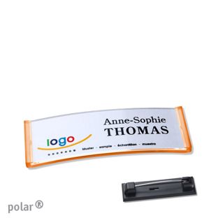 Name badges with pin polar® 64 x 22 mm  | translucent|orange 