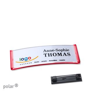Name badges with pin polar® translucent, red | 64 x 22 mm