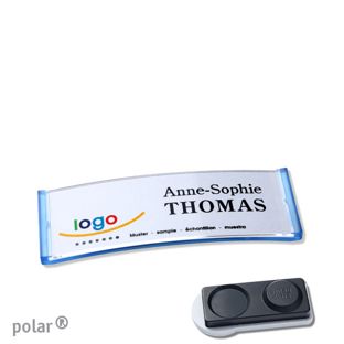 Name badges polar®, magnetic smag® magnet, extra strong | translucent, blue | 64 x 22 mm