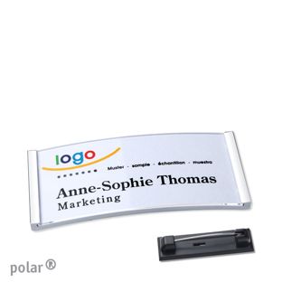 Name badges with pin polar® chrome | 65 x 30 mm