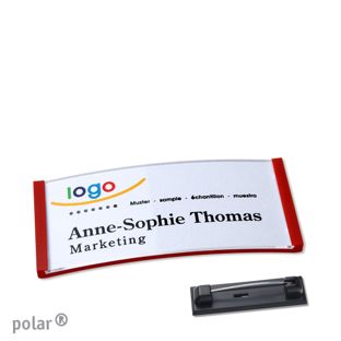 Name badges with pin polar® red | 65 x 30 mm