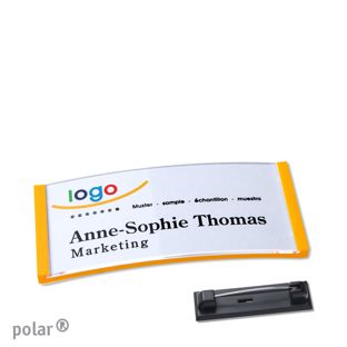 Name badges with pin polar® yellow | 65 x 30 mm