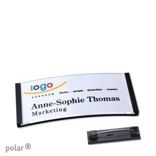 Name badges with pin polar® black | 65 x 30 mm
