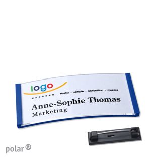 Name badges with pin polar® blue | 65 x 30 mm