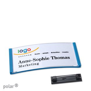 Name badges with pin polar® medium blue | 65 x 30 mm