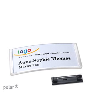 Name badges with pin polar® transparent | 65 x 30 mm