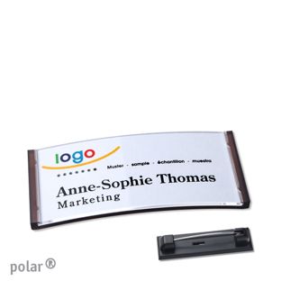 Name badges with pin polar® translucent, anthracite | 65 x 30 mm
