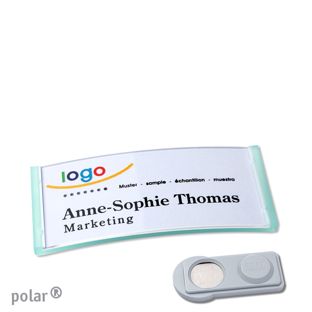 Name badges polar®, magnetic smag® Magnet | translucent, green | 65 x 30 mm