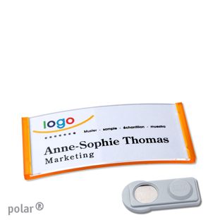 Name badges polar®, magnetic smag® Magnet | translucent, orange | 65 x 30 mm