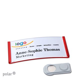 Name badges polar®, magnetic smag® Magnet | translucent, red | 65 x 30 mm