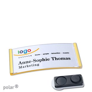 Name badges polar®, magnetic smag® magnet, extra strong | gold | 65 x 30 mm