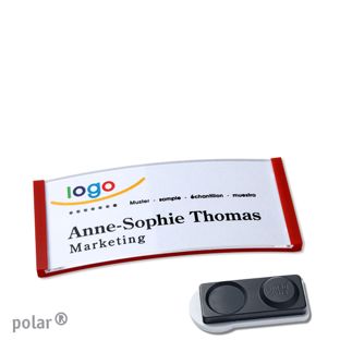 Name badges polar®, magnetic smag® magnet, extra strong | red | 65 x 30 mm