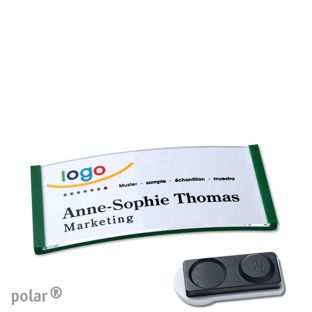 Name badges polar®, magnetic smag® magnet, extra strong | green | 65 x 30 mm