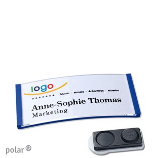 Name badges polar®, magnetic smag® magnet, extra strong | blue | 65 x 30 mm