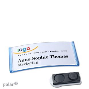 Name badges polar®, magnetic smag® magnet, extra strong | translucent, blue | 65 x 30 mm