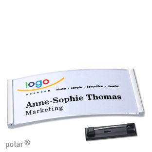 Name badges with pin polar® stainless steel | 74 x 34 mm
