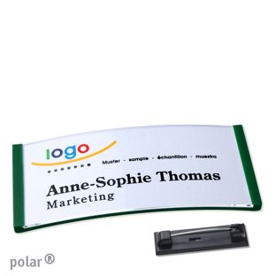 Name badges with pin polar® green | 74 x 34 mm