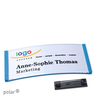 Name badges with pin polar® medium blue | 74 x 34 mm