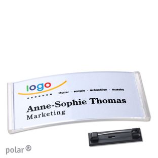 Name badges with pin polar® transparent | 74 x 34 mm