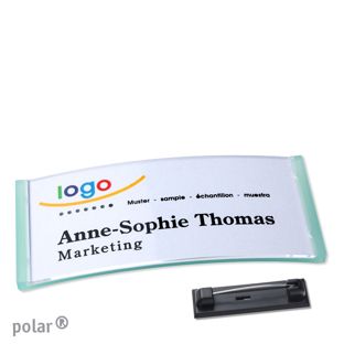 Name badges with pin polar® translucent, green | 74 x 34 mm