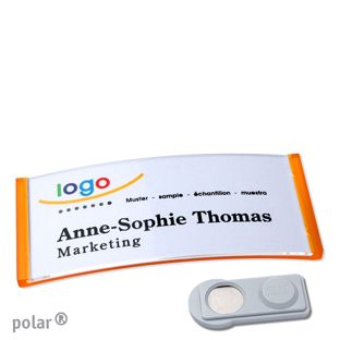 Name badges polar®, magnetic smag® Magnet | translucent, orange | 74 x 34 mm