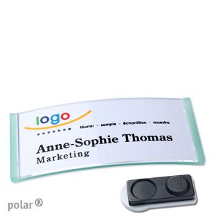Name badges polar®, magnetic smag® magnet, extra strong | translucent, green | 74 x 34 mm