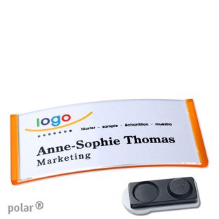 Name badges polar®, magnetic smag® magnet, extra strong | translucent, orange | 74 x 34 mm