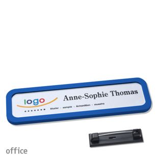 Name badges with pin OFFICE blue | 75 x 17 mm