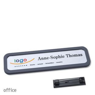 Name badges with pin OFFICE black | 75 x 17 mm