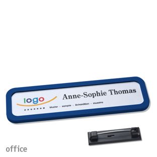 Name badges with pin OFFICE dark blue | 75 x 17 mm