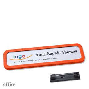 Name badges with pin OFFICE orange | 75 x 17 mm