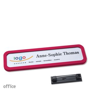 Name badges with pin OFFICE purple | 75 x 17 mm