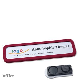 Name badges OFFICE, magnetic smag® magnet, extra strong | claret violet | 75 x 17 mm