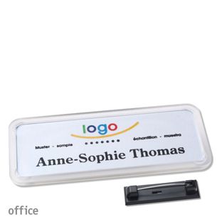 Name badges with pin OFFICE transparent | 75 x 27 mm