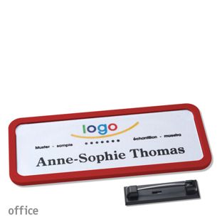 Name badges with pin OFFICE red | 75 x 27 mm