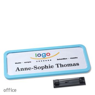 Name badges with pin OFFICE pastel blue | 75 x 27 mm