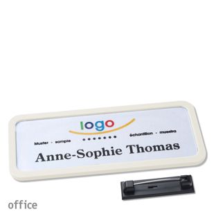 Name badges with pin OFFICE white | 75 x 27 mm