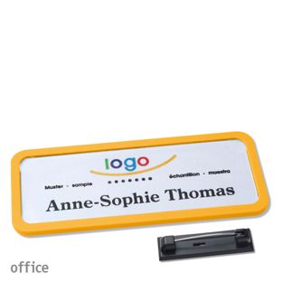 Name badges with pin OFFICE yellow | 75 x 27 mm